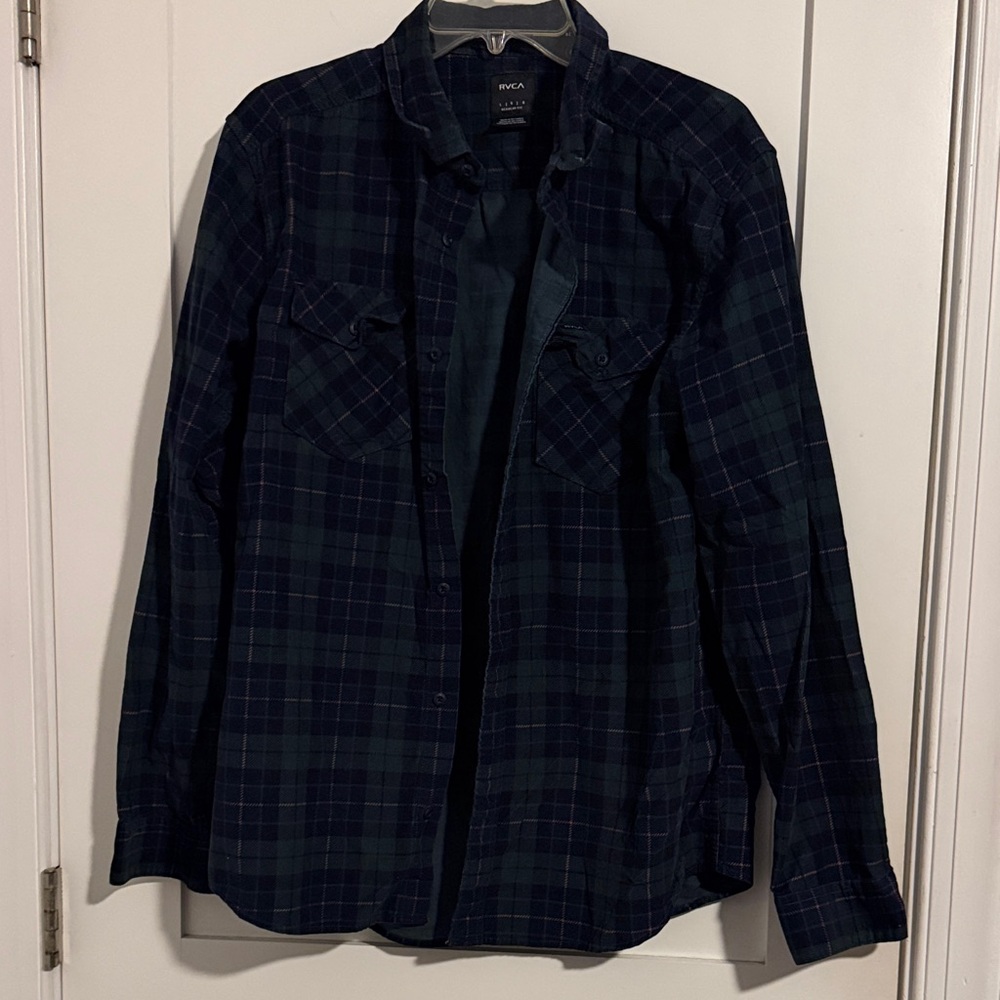 RVCA Dark Navy and Forest Green Plaid Shirt